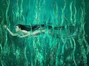 Chino Painting - Yuehui Tang chino desnudo sirena 2